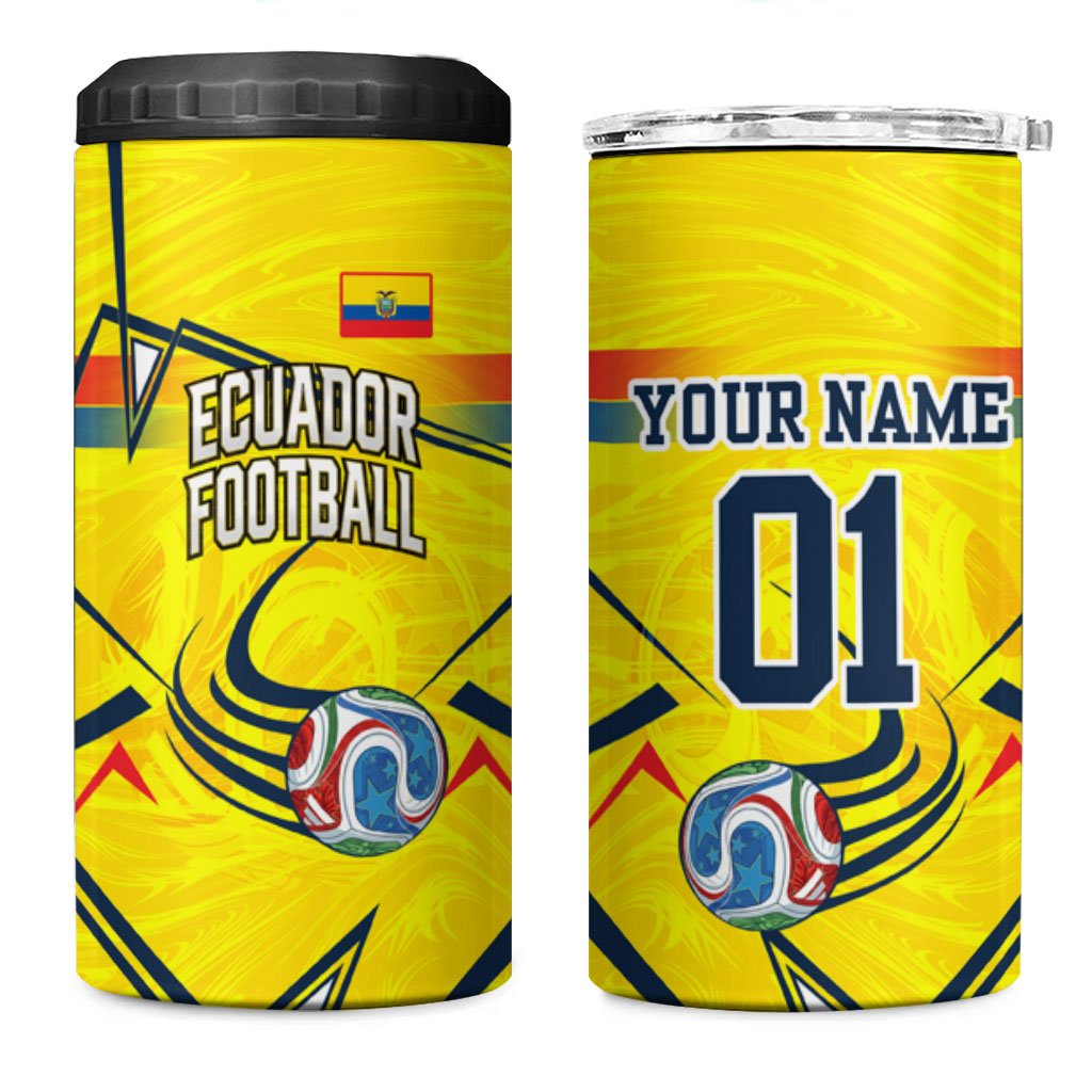 Personalized Ecuador Football 4 in 1 Can Cooler Tumbler Dynamic Line Soccer Graphic Flag Colors