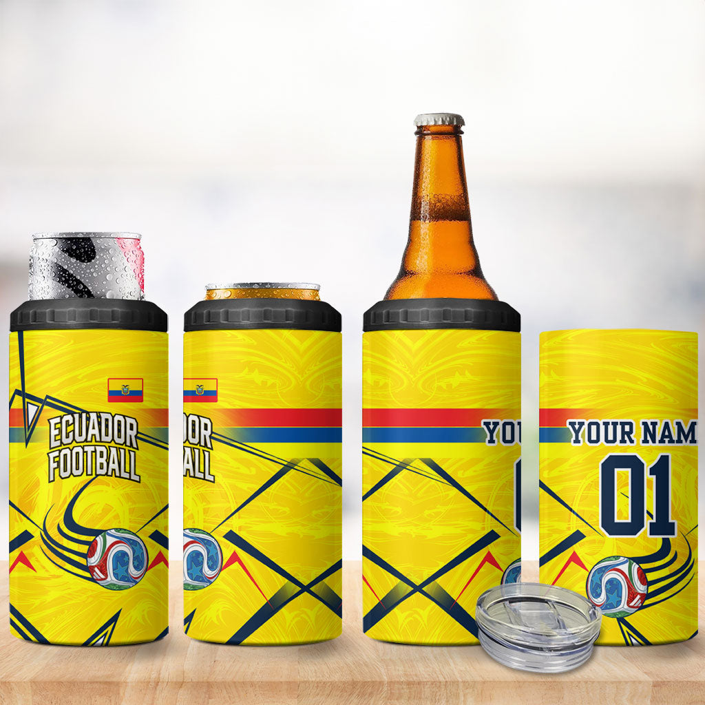 Personalized Ecuador Football 4 in 1 Can Cooler Tumbler Dynamic Line Soccer Graphic Flag Colors