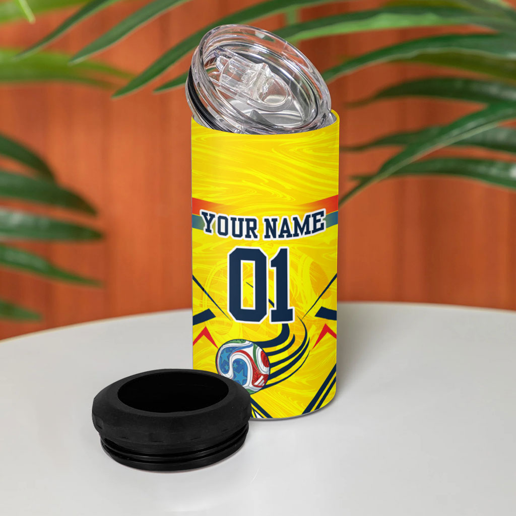 Personalized Ecuador Football 4 in 1 Can Cooler Tumbler Dynamic Line Soccer Graphic Flag Colors