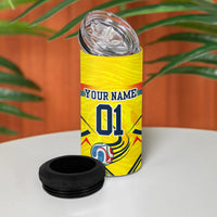 Personalized Ecuador Football 4 in 1 Can Cooler Tumbler Dynamic Line Soccer Graphic Flag Colors