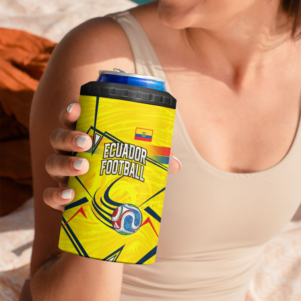 Personalized Ecuador Football 4 in 1 Can Cooler Tumbler Dynamic Line Soccer Graphic Flag Colors