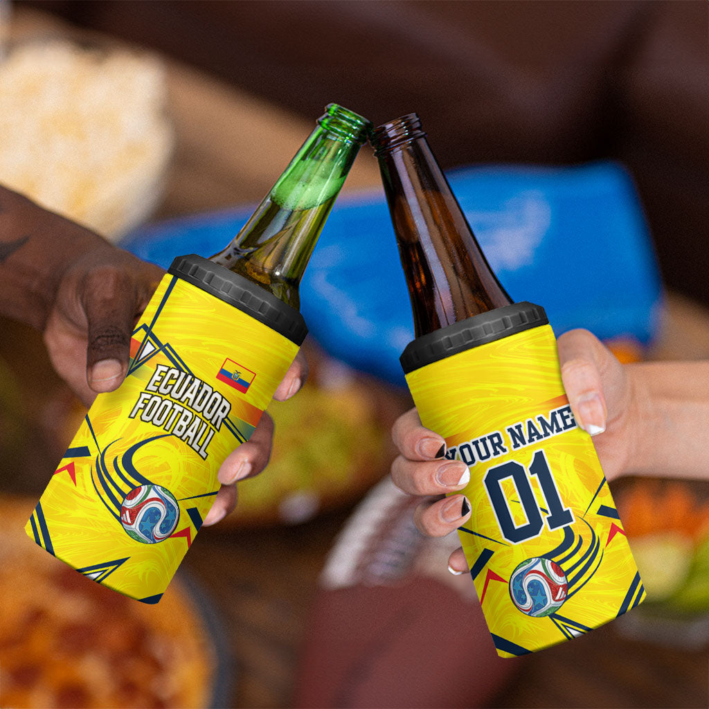 Personalized Ecuador Football 4 in 1 Can Cooler Tumbler Dynamic Line Soccer Graphic Flag Colors