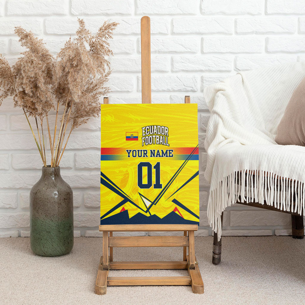 Personalized Ecuador Football Canvas Wall Art Dynamic Line Soccer Graphic Flag Colors