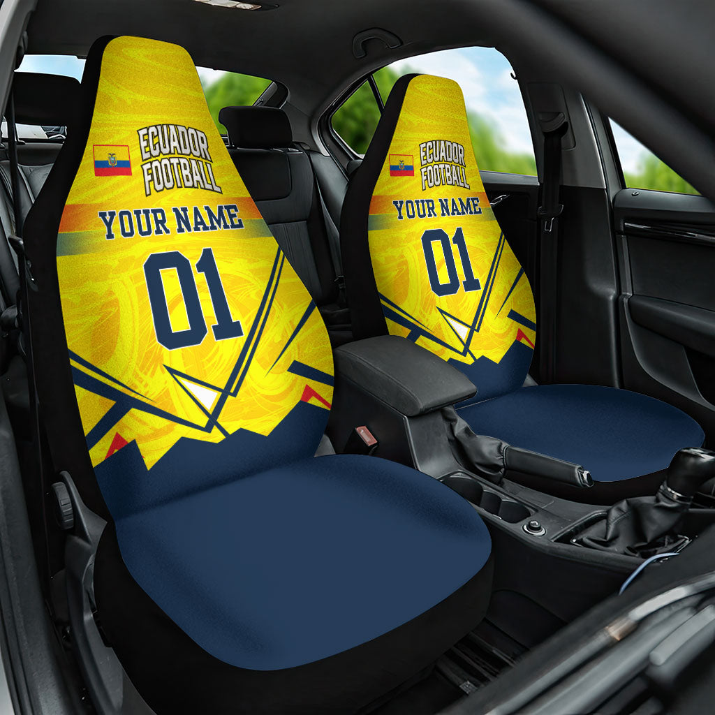 Personalized Ecuador Football Car Seat Cover Dynamic Line Soccer Graphic Flag Colors