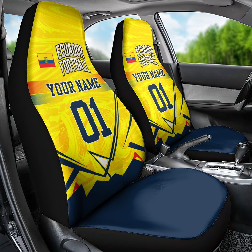 Personalized Ecuador Football Car Seat Cover Dynamic Line Soccer Graphic Flag Colors