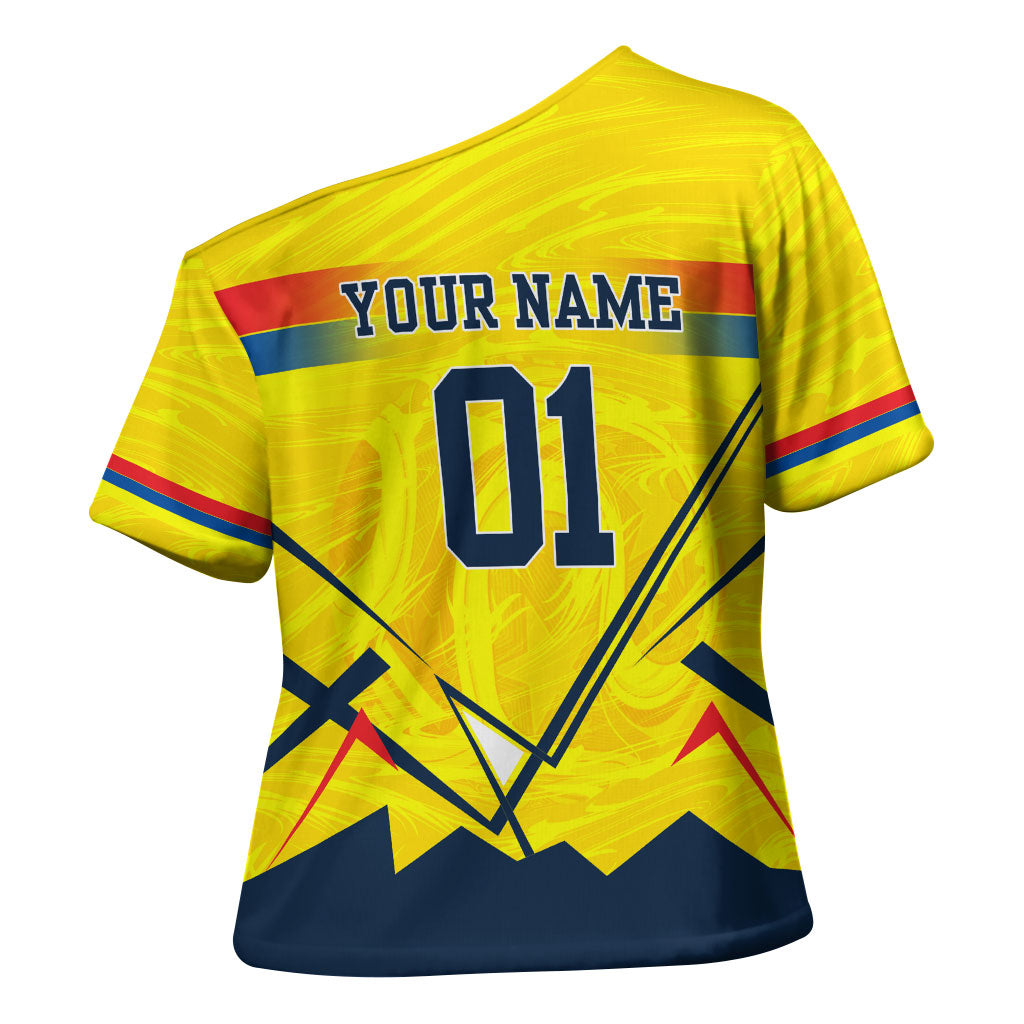Personalized Ecuador Football Cross Shoulder Shirt Dynamic Line Soccer Graphic Flag Colors
