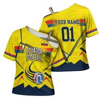 Personalized Ecuador Football Cross Shoulder Shirt Dynamic Line Soccer Graphic Flag Colors