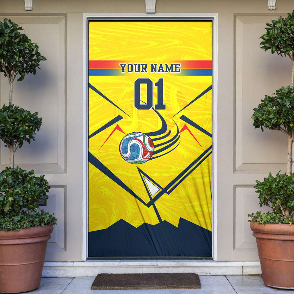 Personalized Ecuador Football Door Cover Dynamic Line Soccer Graphic Flag Colors