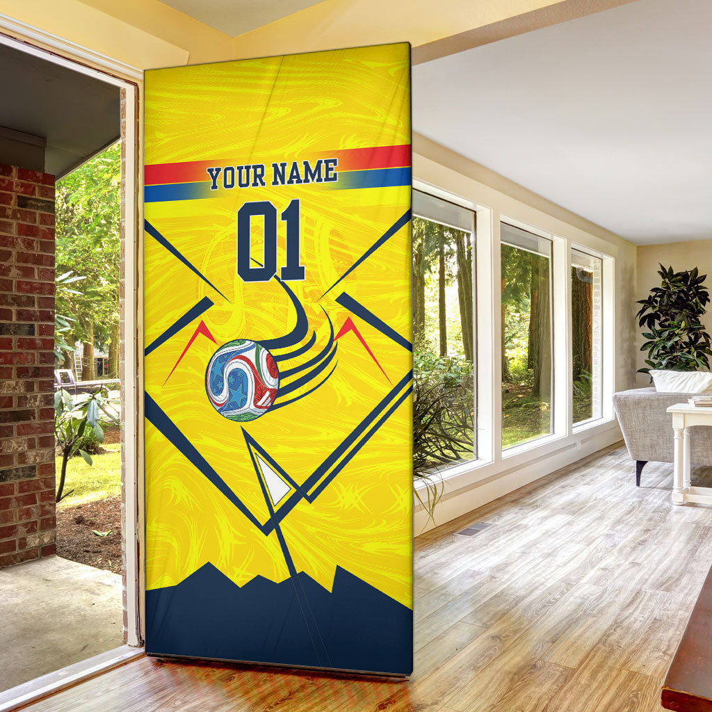 Personalized Ecuador Football Door Cover Dynamic Line Soccer Graphic Flag Colors