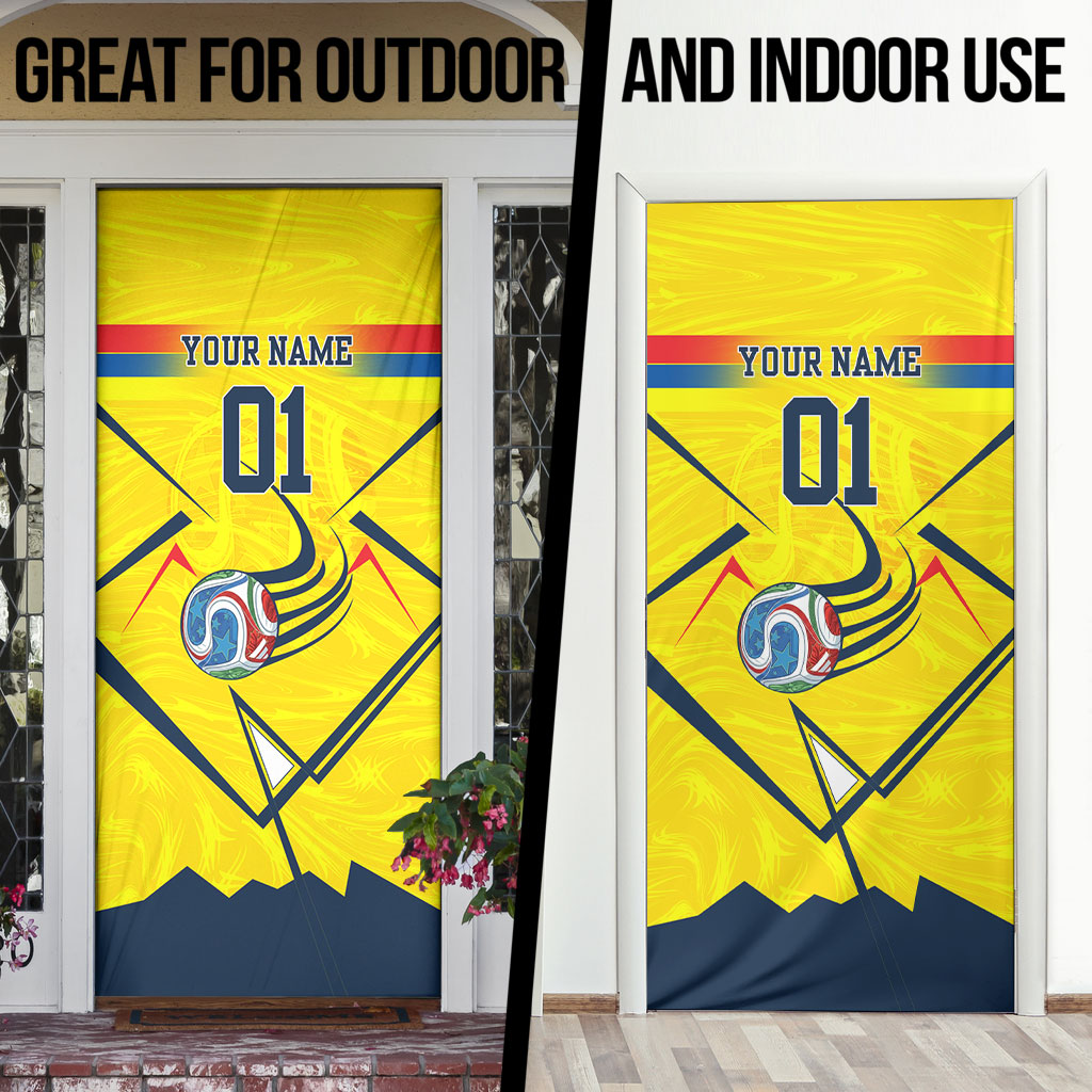 Personalized Ecuador Football Door Cover Dynamic Line Soccer Graphic Flag Colors