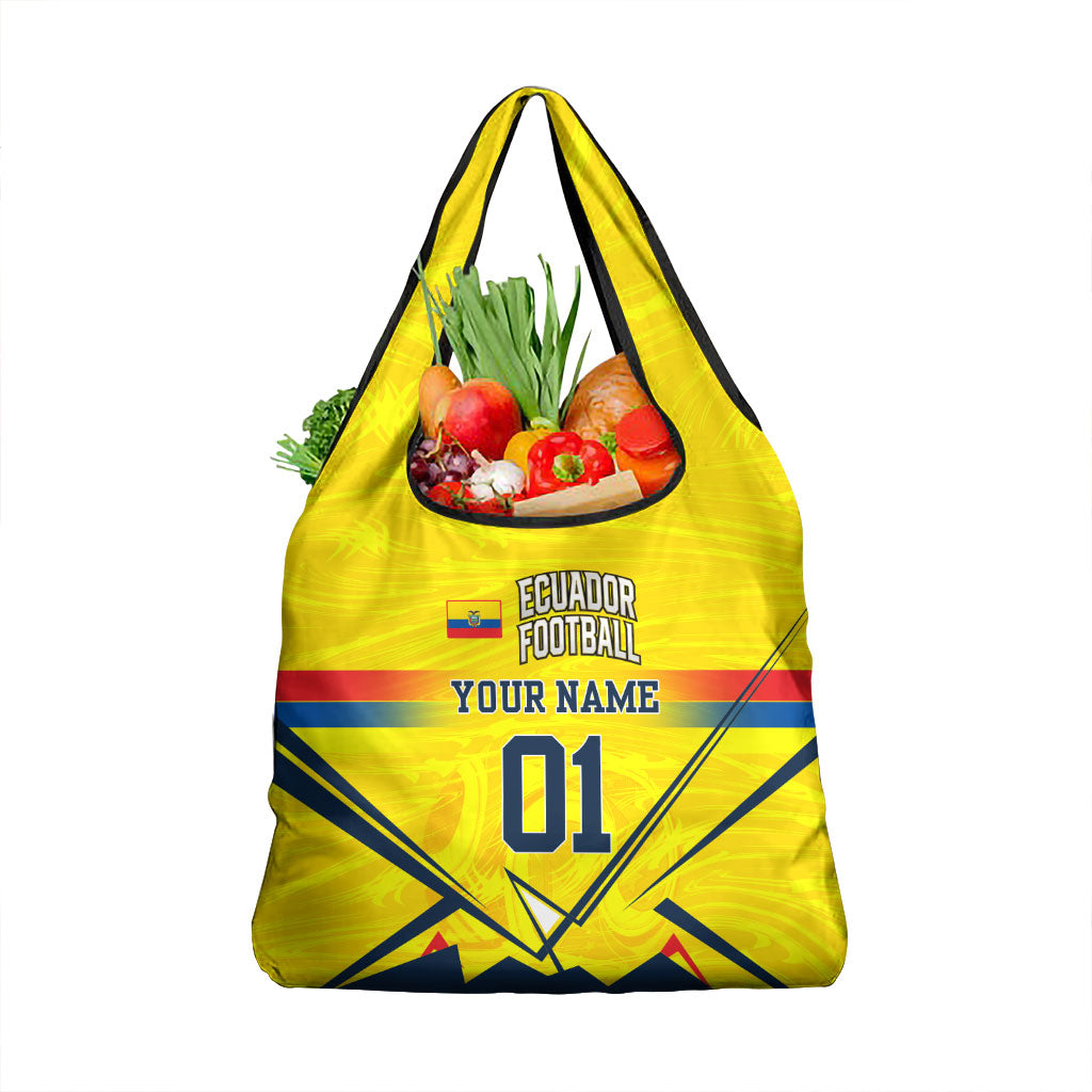 Personalized Ecuador Football Grocery Bag Dynamic Line Soccer Graphic Flag Colors