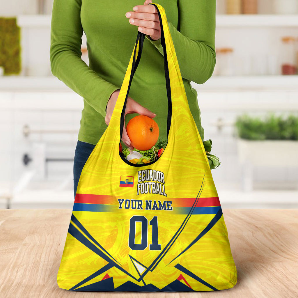 Personalized Ecuador Football Grocery Bag Dynamic Line Soccer Graphic Flag Colors