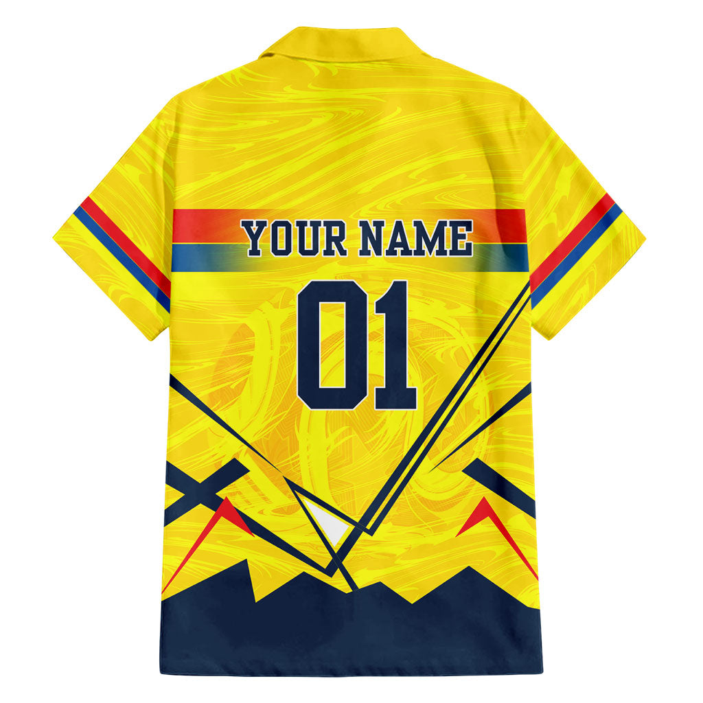 Personalized Ecuador Football Hawaiian Shirt Dynamic Line Soccer Graphic Flag Colors