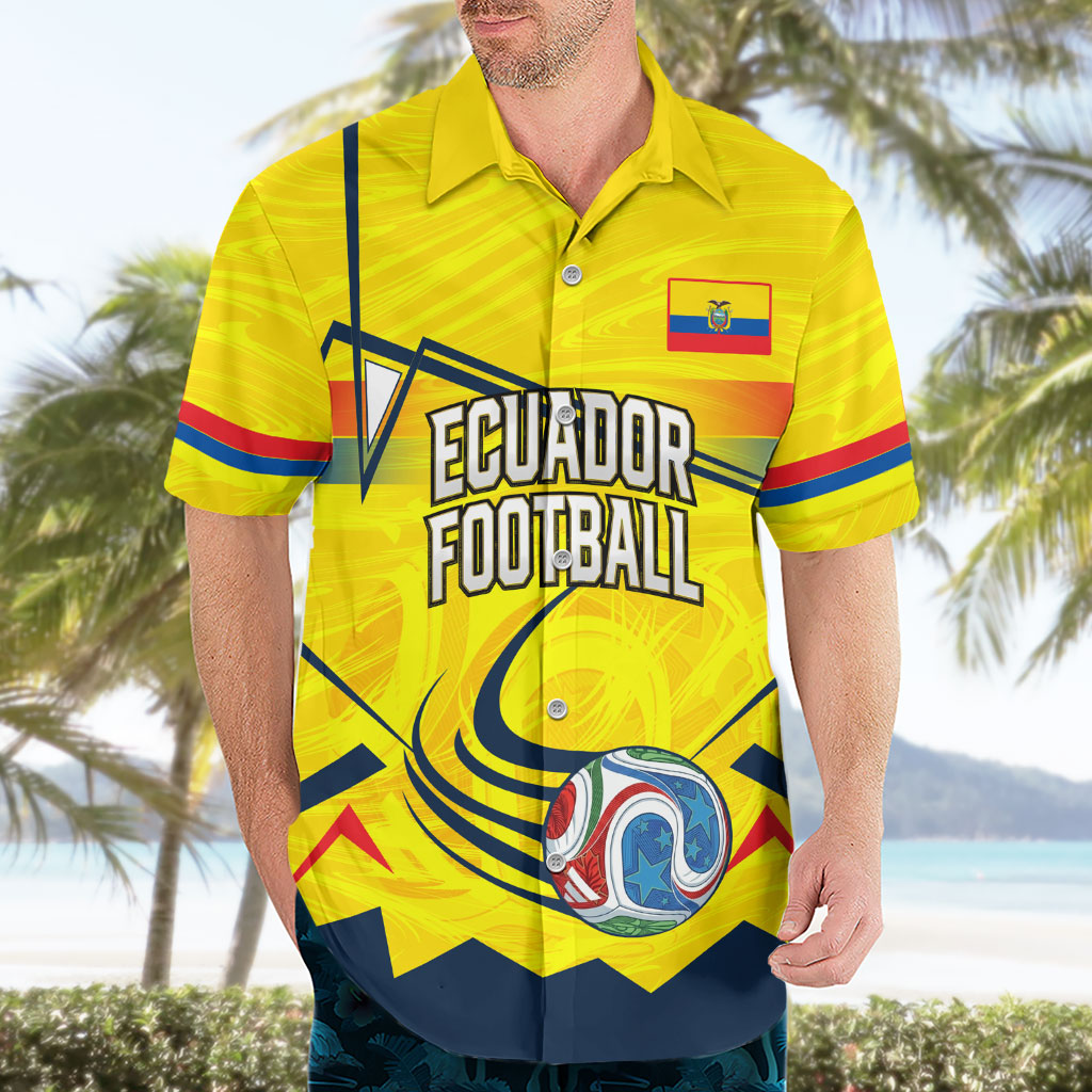 Personalized Ecuador Football Hawaiian Shirt Dynamic Line Soccer Graphic Flag Colors