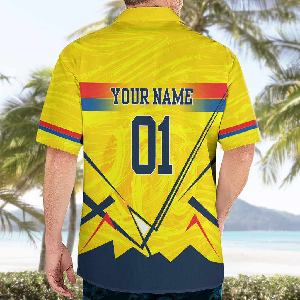 Personalized Ecuador Football Hawaiian Shirt Dynamic Line Soccer Graphic Flag Colors