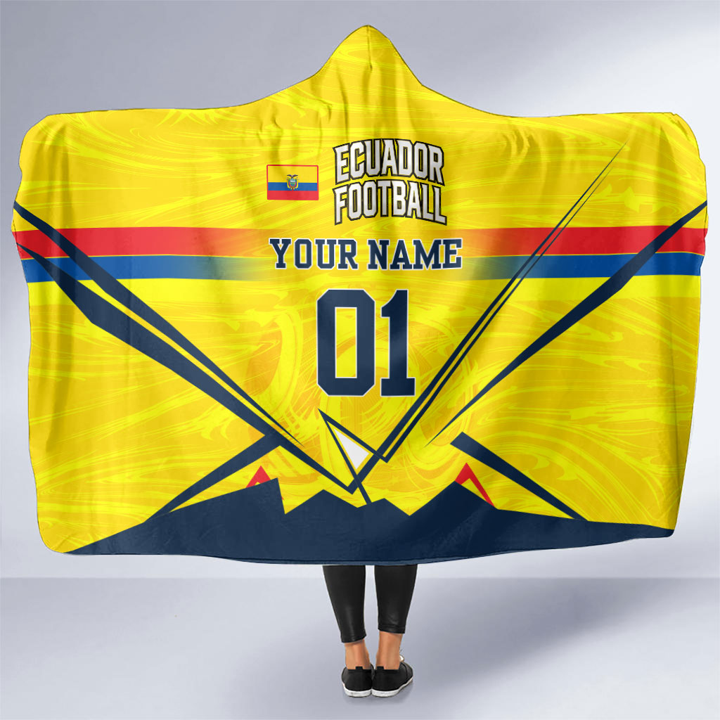 Personalized Ecuador Football Hooded Blanket Dynamic Line Soccer Graphic Flag Colors