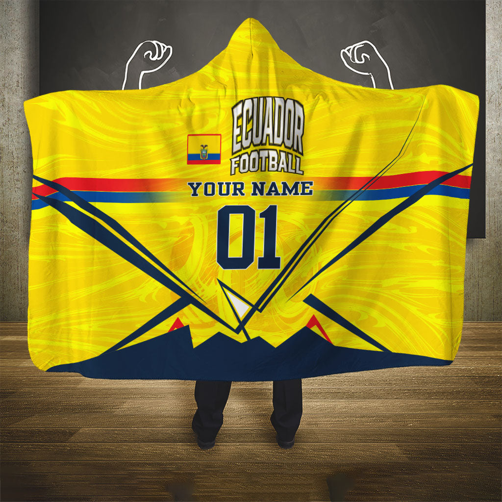 Personalized Ecuador Football Hooded Blanket Dynamic Line Soccer Graphic Flag Colors