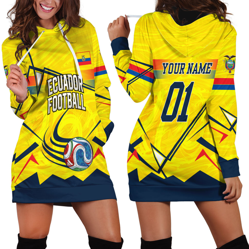 Personalized Ecuador Football Hoodie Dress Dynamic Line Soccer Graphic Flag Colors