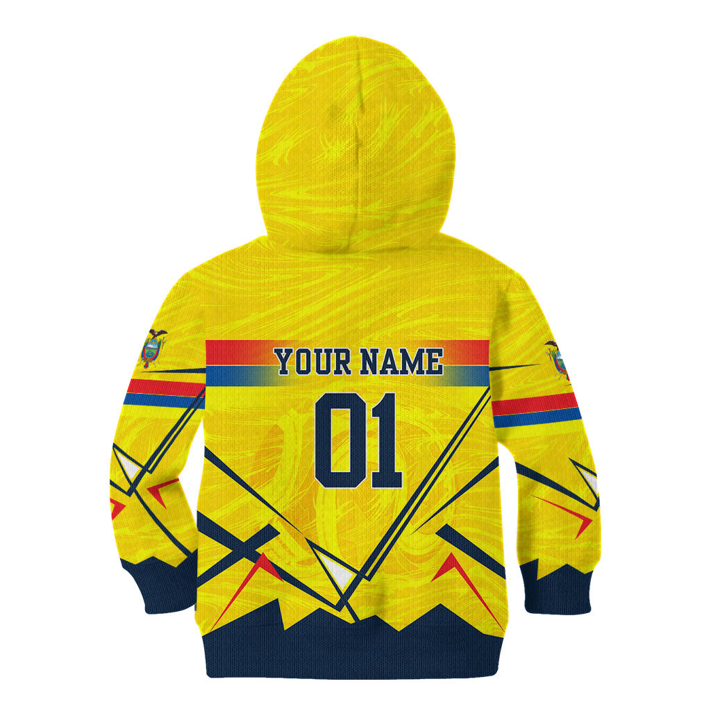 Personalized Ecuador Football Kid Hoodie Dynamic Line Soccer Graphic Flag Colors