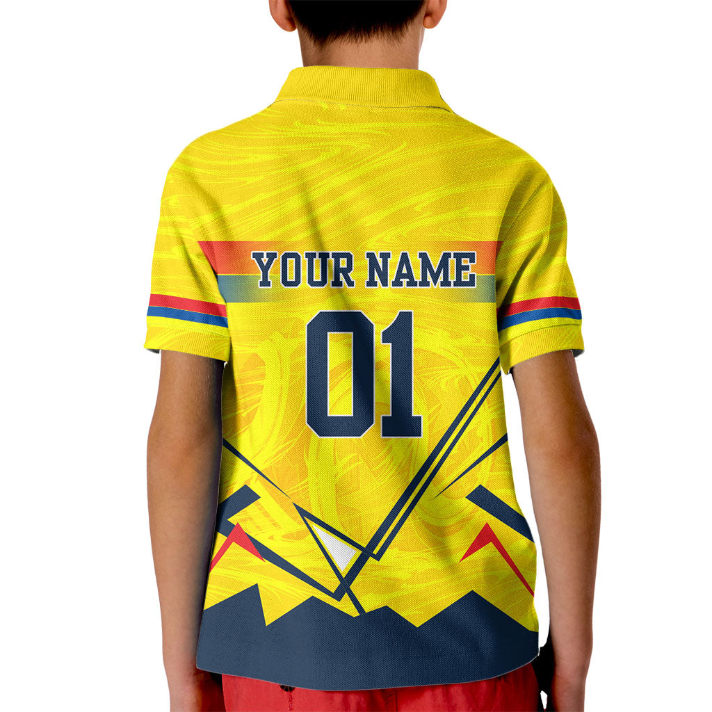 Personalized Ecuador Football Kid Polo Shirt Dynamic Line Soccer Graphic Flag Colors