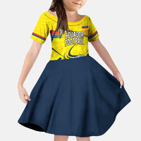 Personalized Ecuador Football Kid Short Sleeve Dress Dynamic Line Soccer Graphic Flag Colors