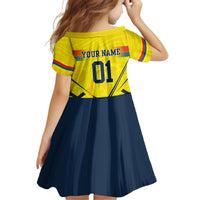 Personalized Ecuador Football Kid Short Sleeve Dress Dynamic Line Soccer Graphic Flag Colors