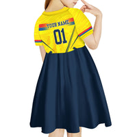 Personalized Ecuador Football Kid Short Sleeve Dress Dynamic Line Soccer Graphic Flag Colors