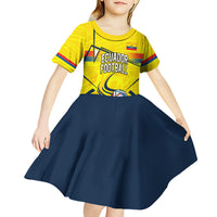 Personalized Ecuador Football Kid Short Sleeve Dress Dynamic Line Soccer Graphic Flag Colors