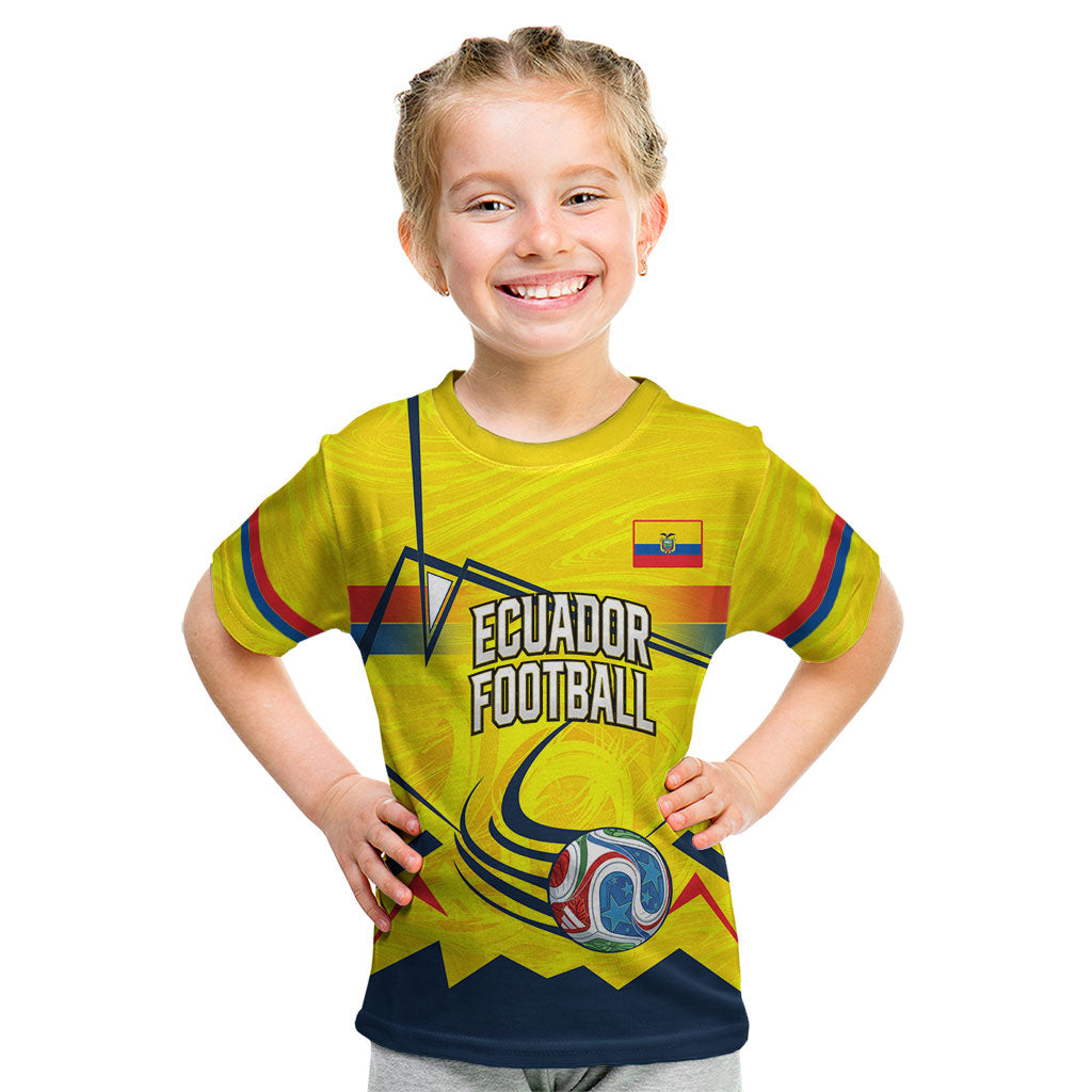 Personalized Ecuador Football Kid T Shirt Dynamic Line Soccer Graphic Flag Colors