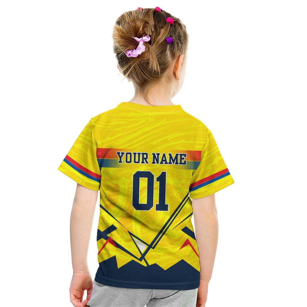 Personalized Ecuador Football Kid T Shirt Dynamic Line Soccer Graphic Flag Colors