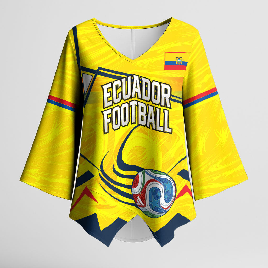 Personalized Ecuador Football Kimono Sleeve Blouse Dynamic Line Soccer Graphic Flag Colors