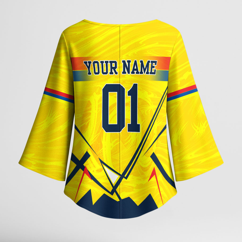 Personalized Ecuador Football Kimono Sleeve Blouse Dynamic Line Soccer Graphic Flag Colors