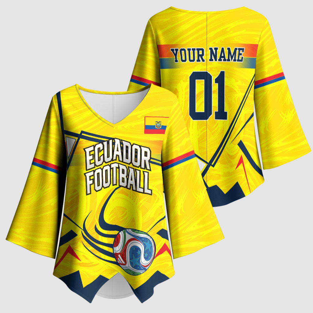 Personalized Ecuador Football Kimono Sleeve Blouse Dynamic Line Soccer Graphic Flag Colors