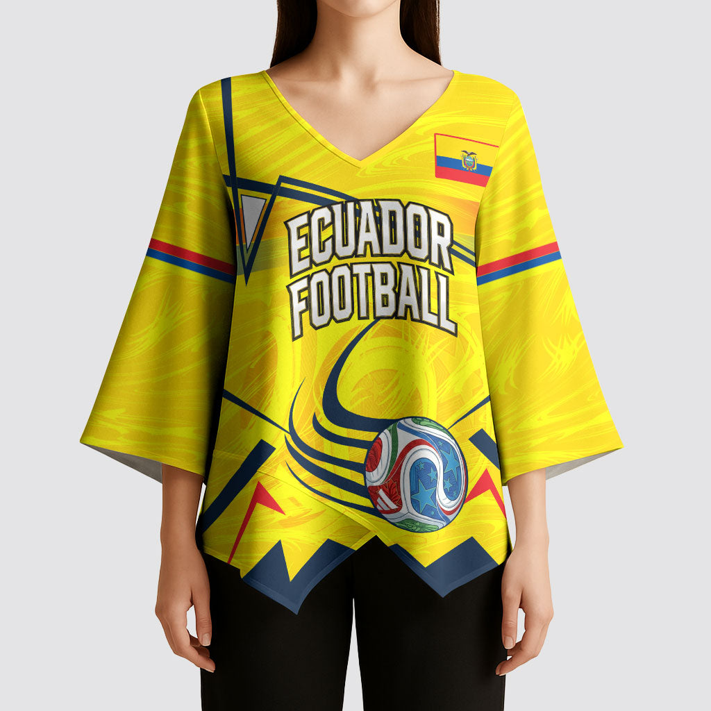 Personalized Ecuador Football Kimono Sleeve Blouse Dynamic Line Soccer Graphic Flag Colors