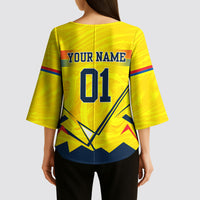 Personalized Ecuador Football Kimono Sleeve Blouse Dynamic Line Soccer Graphic Flag Colors
