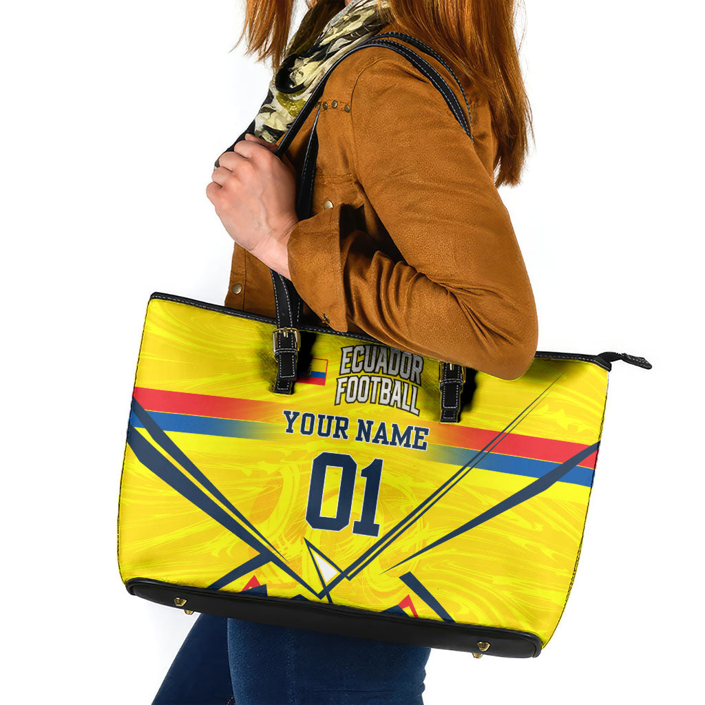 Personalized Ecuador Football Leather Tote Bag Dynamic Line Soccer Graphic Flag Colors