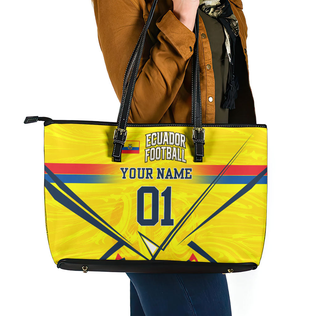 Personalized Ecuador Football Leather Tote Bag Dynamic Line Soccer Graphic Flag Colors