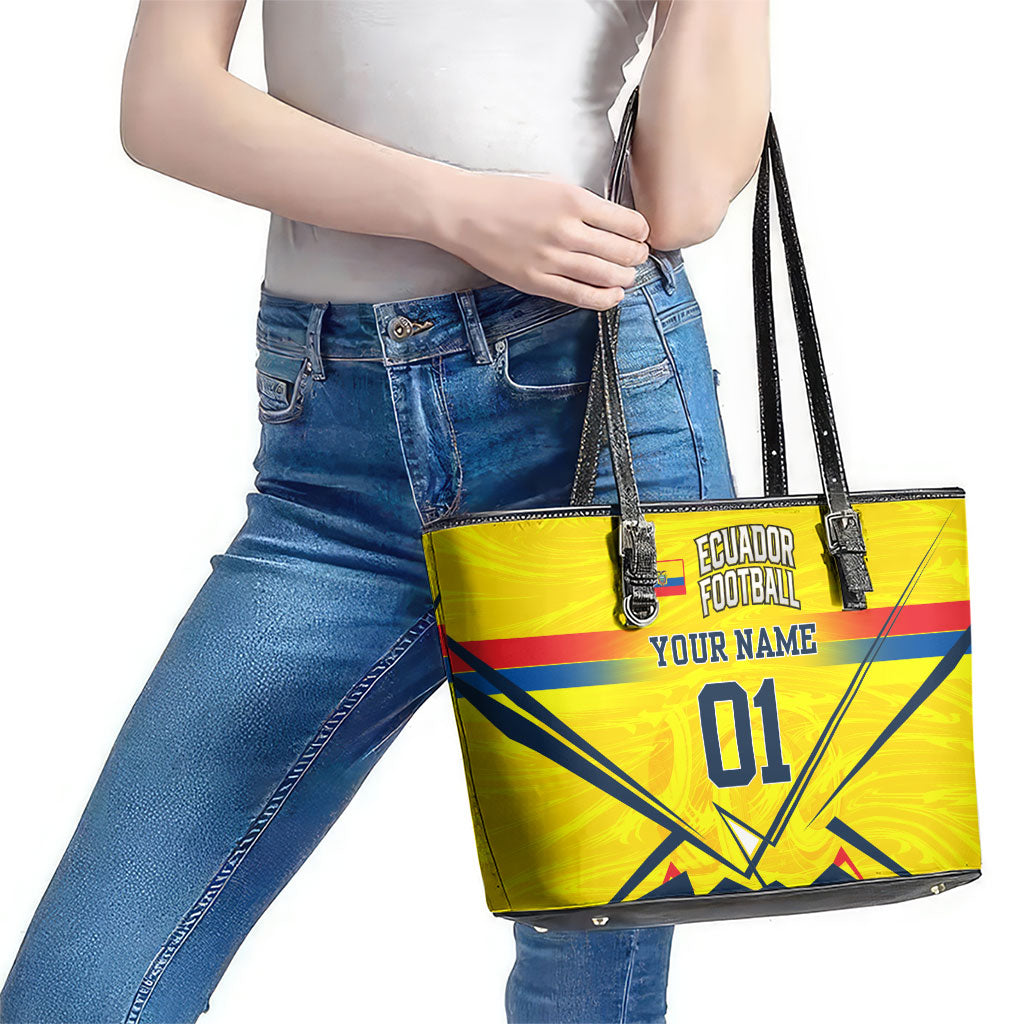 Personalized Ecuador Football Leather Tote Bag Dynamic Line Soccer Graphic Flag Colors