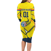 Personalized Ecuador Football Long Sleeve Bodycon Dress Dynamic Line Soccer Graphic Flag Colors