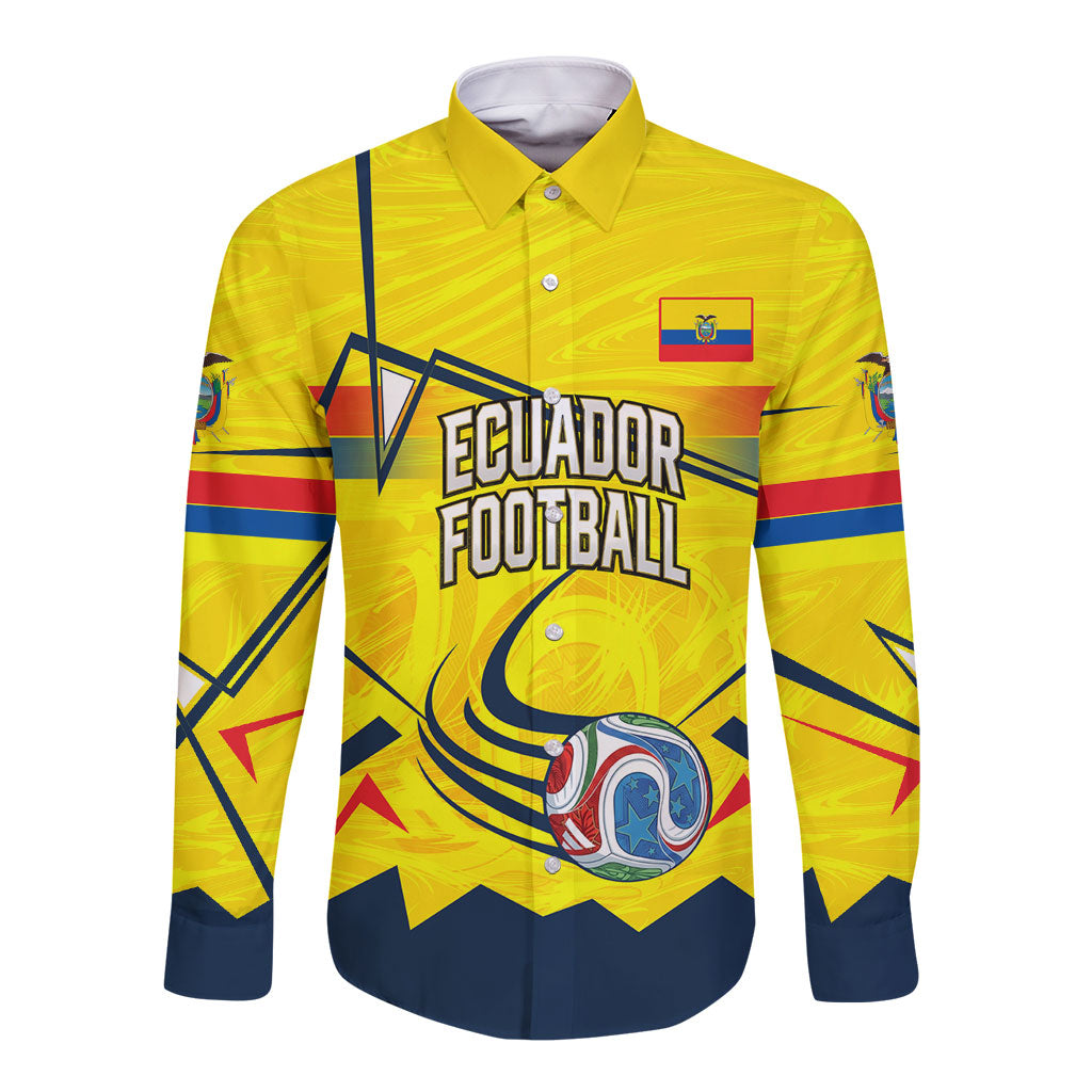 Personalized Ecuador Football Long Sleeve Button Shirt Dynamic Line Soccer Graphic Flag Colors