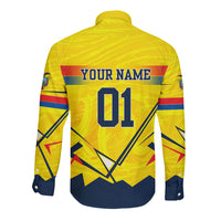 Personalized Ecuador Football Long Sleeve Button Shirt Dynamic Line Soccer Graphic Flag Colors