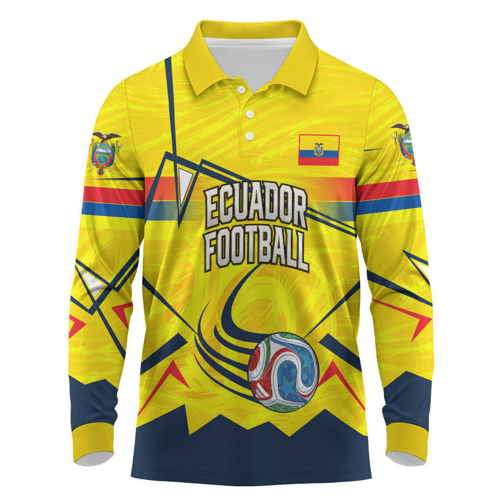 Personalized Ecuador Football Long Sleeve Polo Shirt Dynamic Line Soccer Graphic Flag Colors