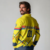 Personalized Ecuador Football Long Sleeve Polo Shirt Dynamic Line Soccer Graphic Flag Colors