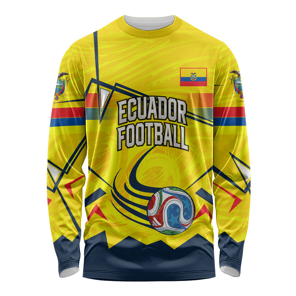 Personalized Ecuador Football Long Sleeve Shirt Dynamic Line Soccer Graphic Flag Colors