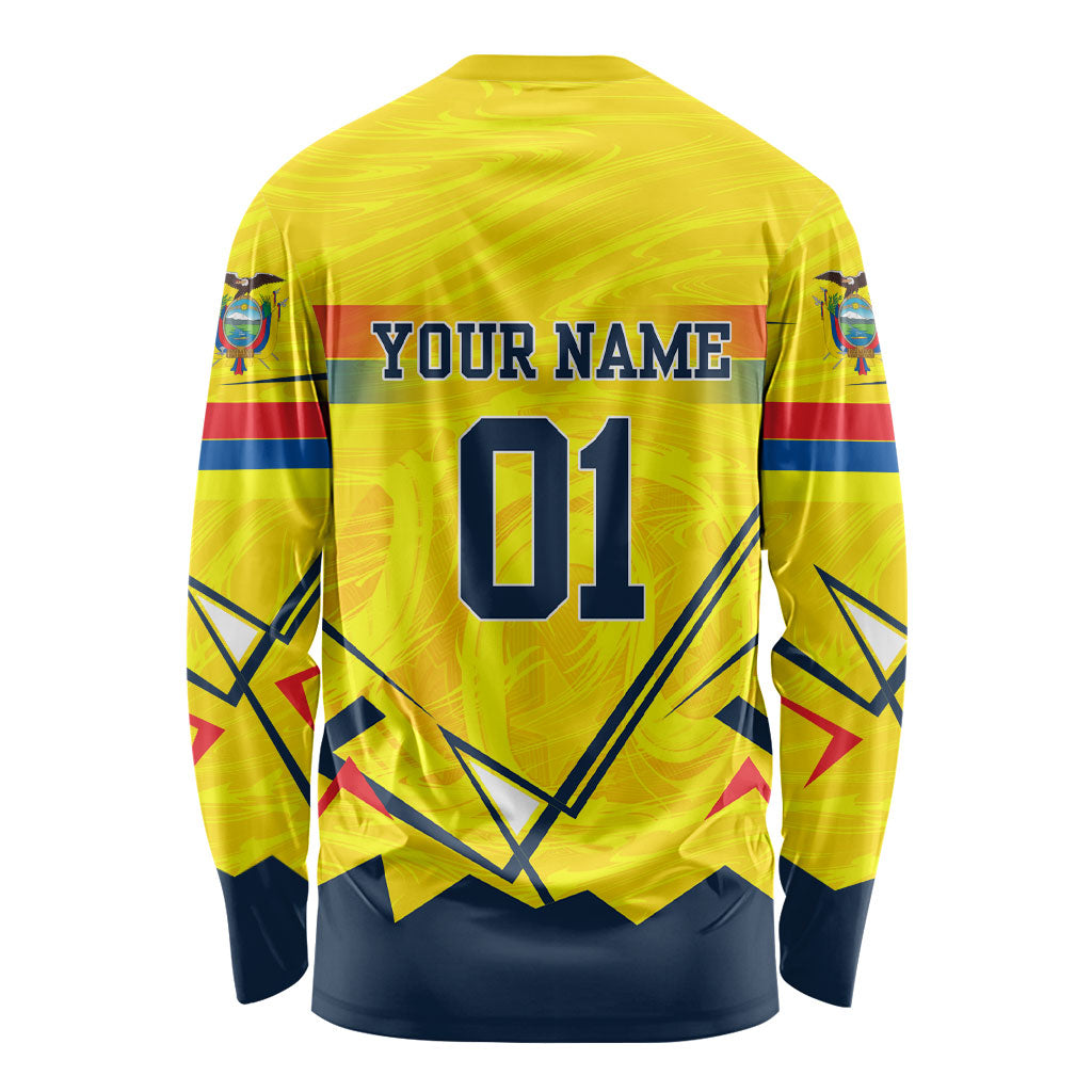 Personalized Ecuador Football Long Sleeve Shirt Dynamic Line Soccer Graphic Flag Colors