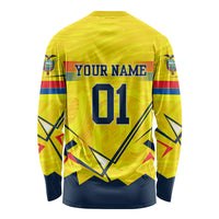 Personalized Ecuador Football Long Sleeve Shirt Dynamic Line Soccer Graphic Flag Colors