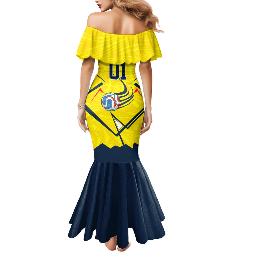 Personalized Ecuador Football Mermaid Dress Dynamic Line Soccer Graphic Flag Colors