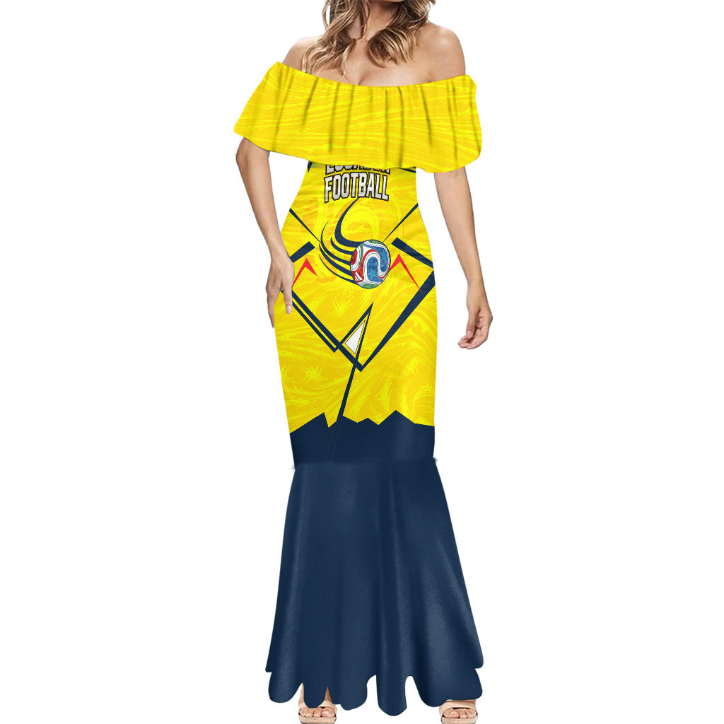 Personalized Ecuador Football Mermaid Dress Dynamic Line Soccer Graphic Flag Colors