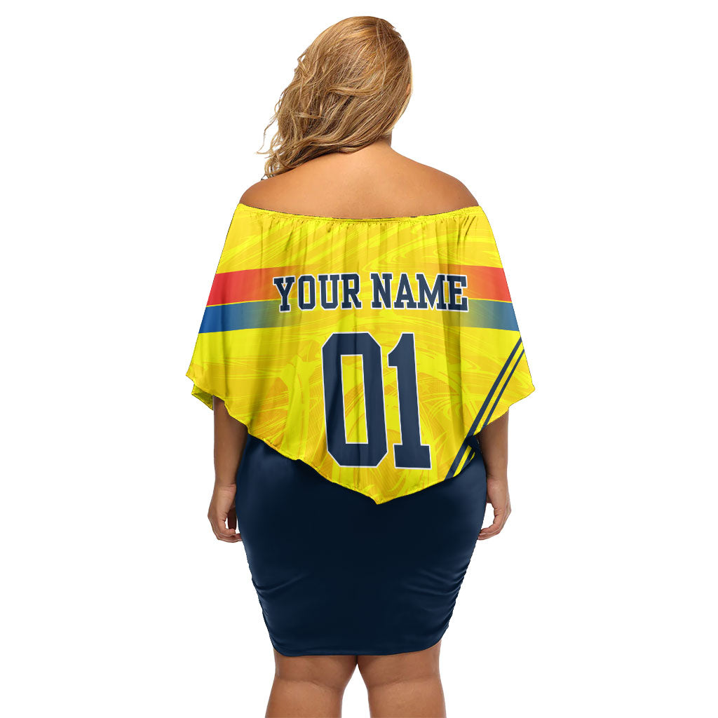 Personalized Ecuador Football Off Shoulder Short Dress Dynamic Line Soccer Graphic Flag Colors