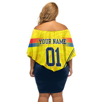 Personalized Ecuador Football Off Shoulder Short Dress Dynamic Line Soccer Graphic Flag Colors